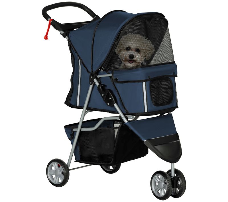 Poussette Buggy Pliable Chien Chat Rangement Intégré Bleu Marine