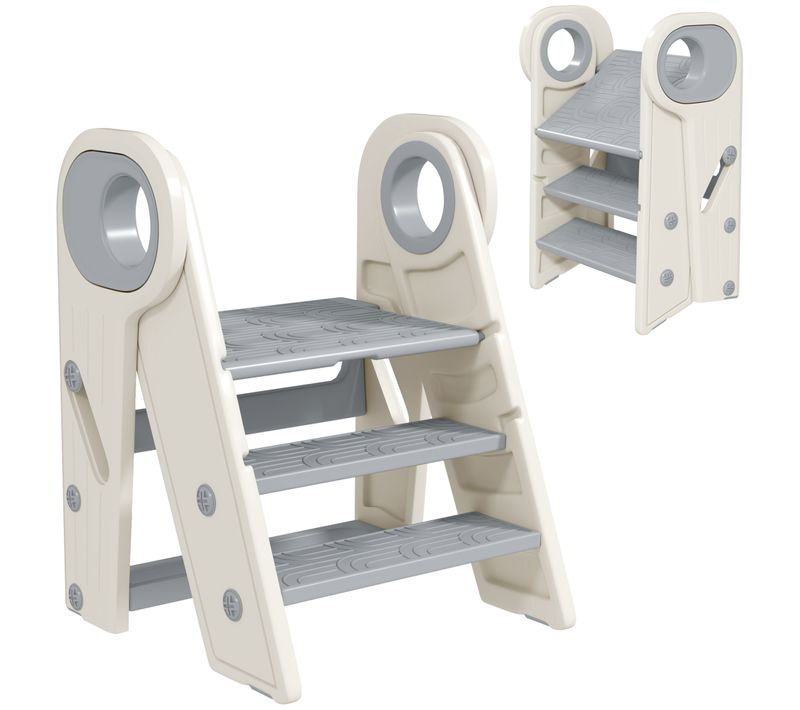 Marchepied Enfant Pliable 2 Ou 3 Marches Modulable Hdpe Blanc Gris