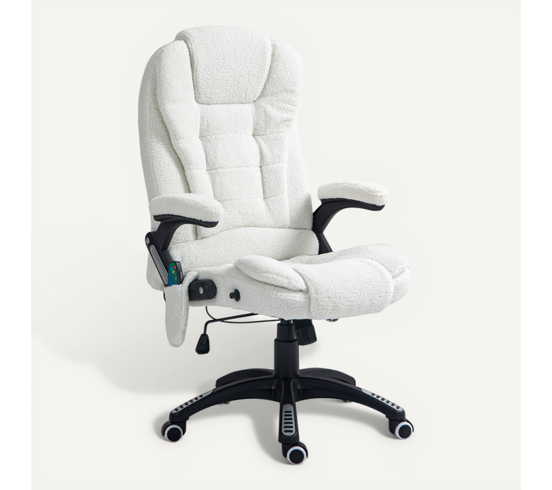 Fauteuil De Bureau Direction Massant Chauffant Effet Laine Bouclée Blanc