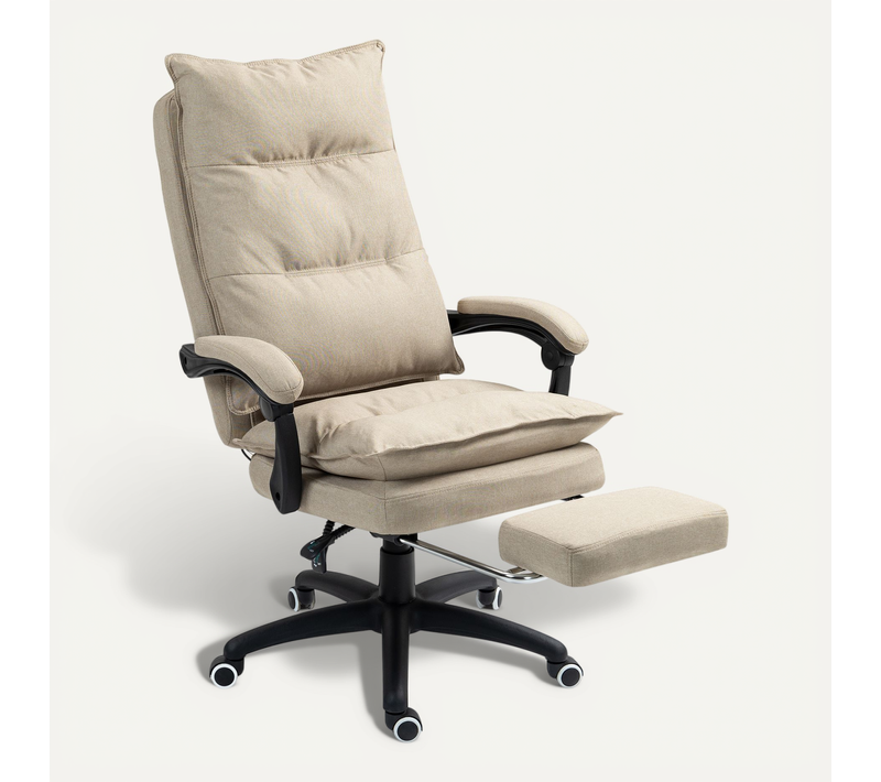 Fauteuil De Bureau Direction Massant Repose-pied Intégré Tissu Lin