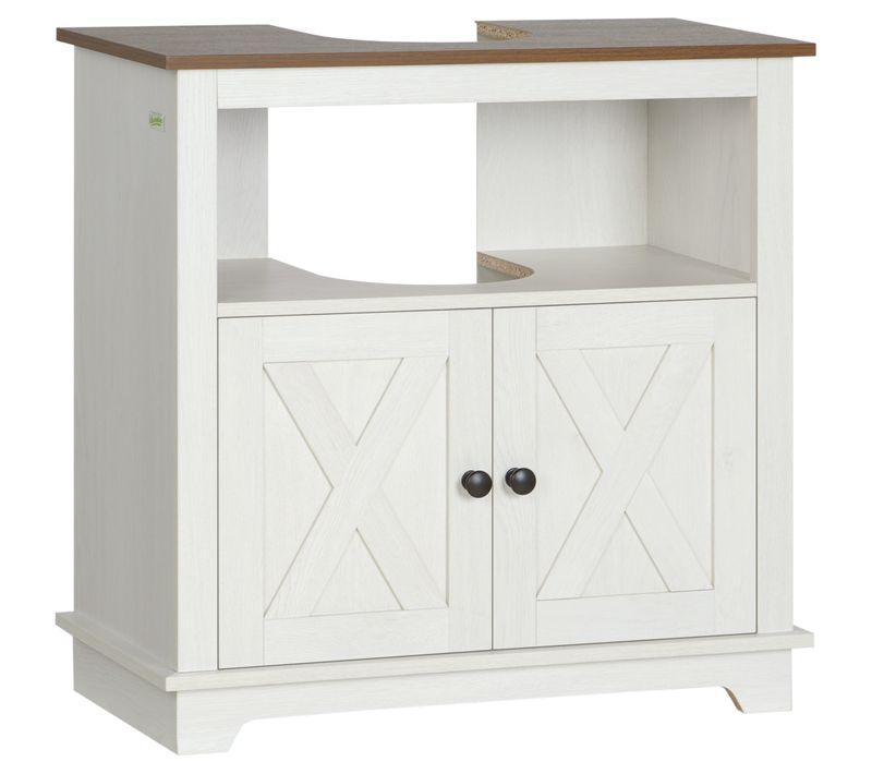 Meuble Sous Vasque Style Rural Chic 2 Portes, Niche Aspect Bois Blanc Noyer