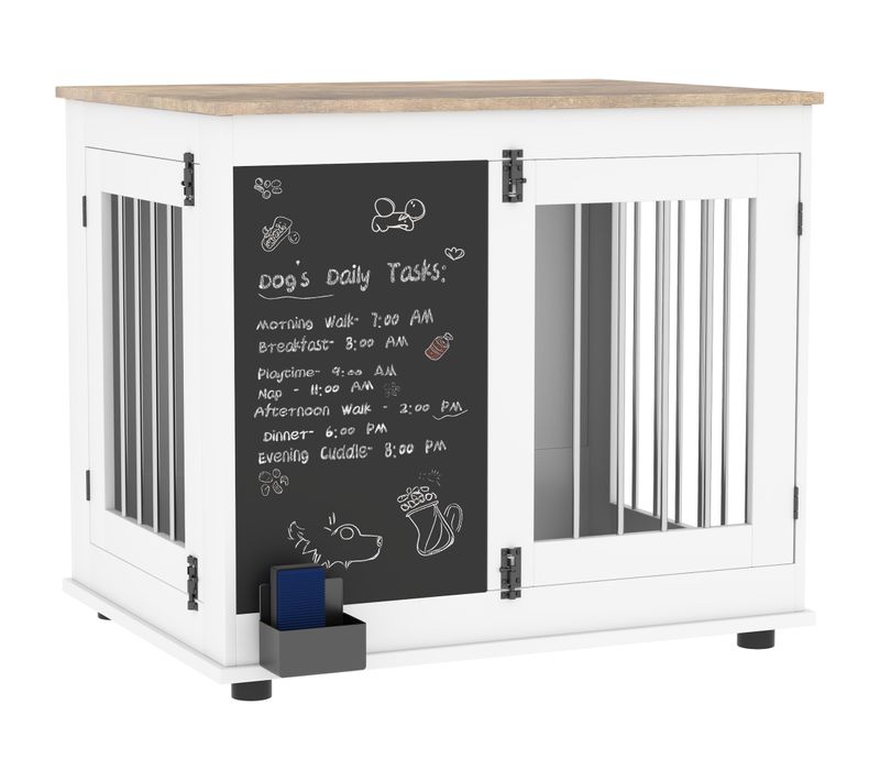 Cage Pour Chien Intérieur Design - 2 Portes - Tableau Noir Craie - Barreaux Acier