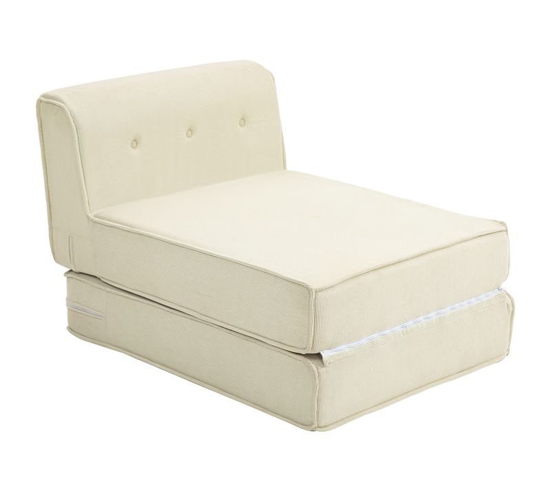 Matelas Lit Fauteuil Futon Chauffeuse Pliable L.195 Cm Velours Côtelé Crème
