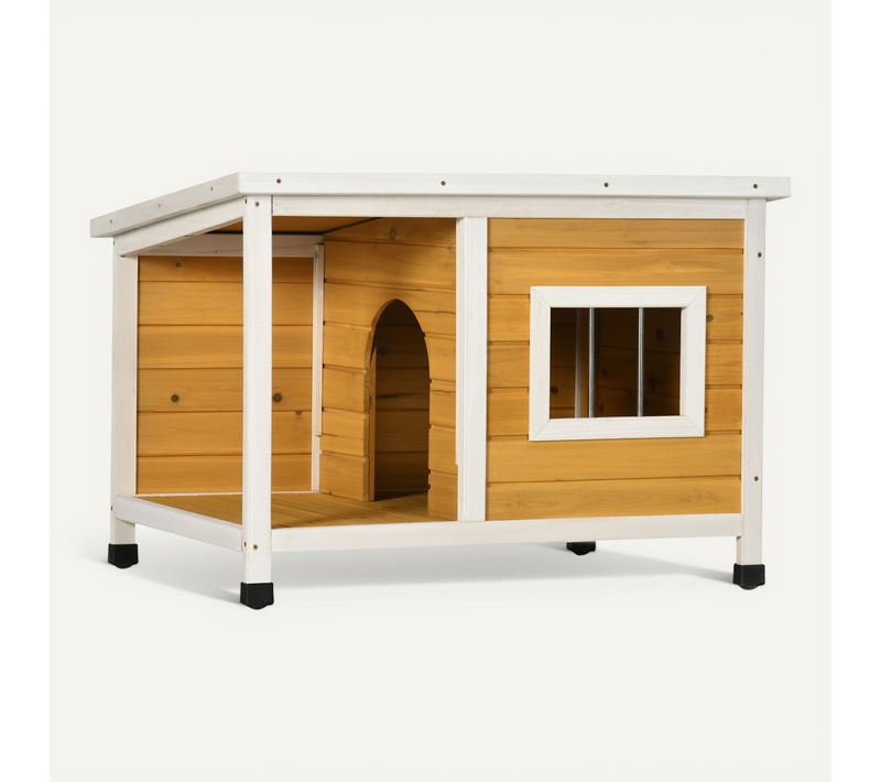 Niche Lodge Chien Avec Terrasse Couverte Sur Pied Et Toit Bitumé Ouvrant