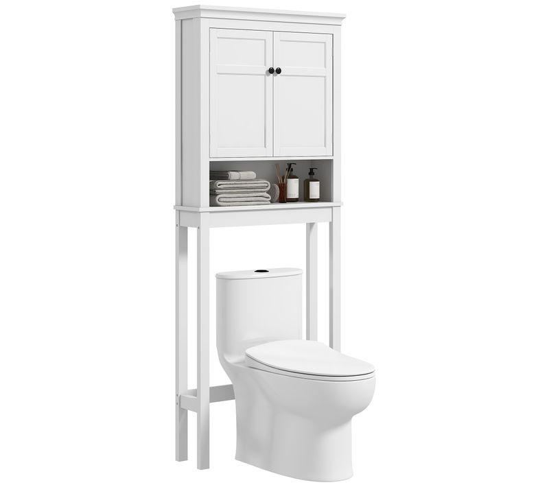 Meuble Wc Meuble Dessus Toilettes Style Classique Chic 2 Portes Étagère Niche Blanc