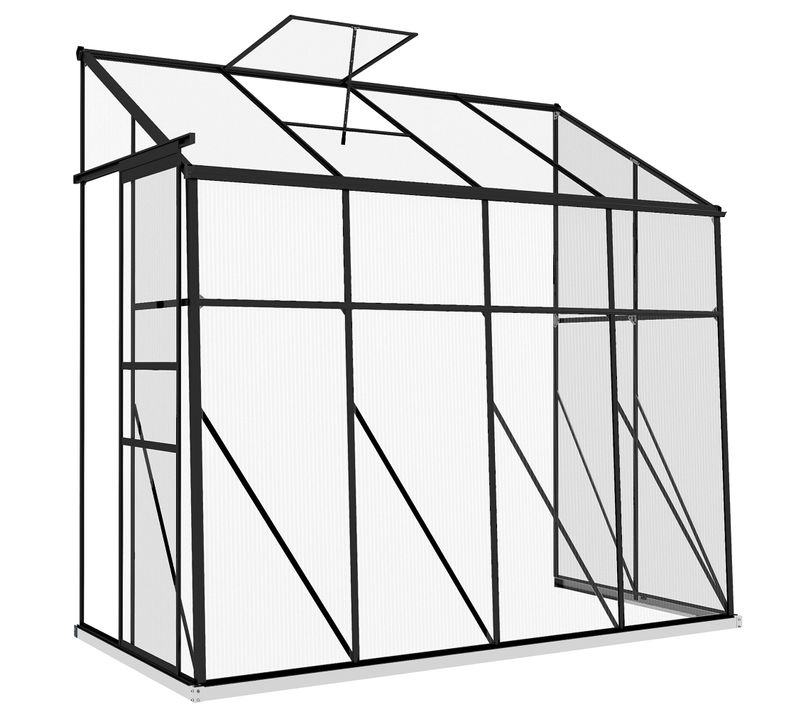 Serre De Jardin Adossée Fondation Porte Coulissante Lucarne Alu Polycarbonate Noir