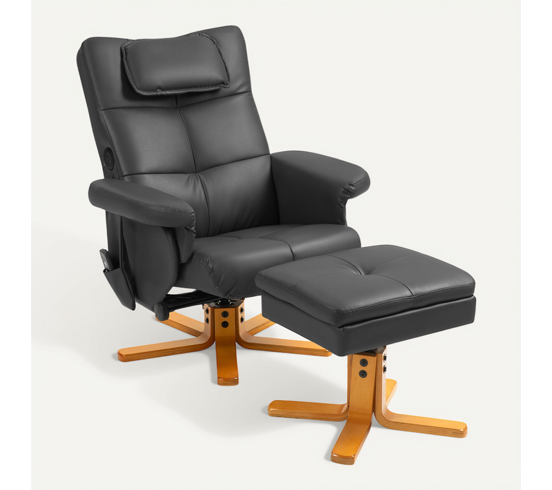 Ensemble Fauteuil Massant Repose-pieds Design Chesterfield Bois Pu
