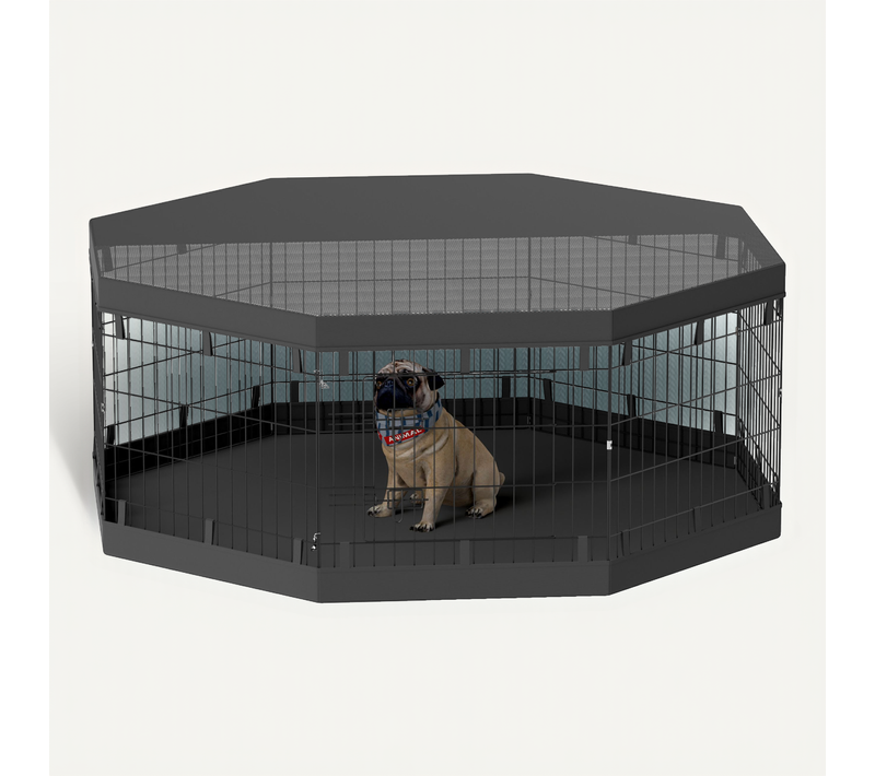 Parc Enclos Chien Modulable Intérieur 8 Panneaux Pliables Avec Bâches Noir