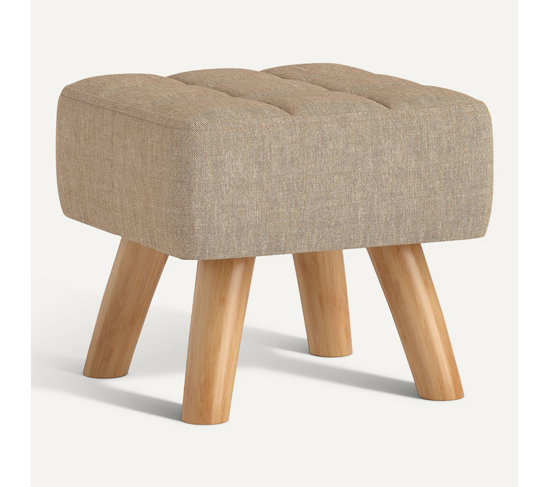 Pouf Repose-pieds Style Nordique Bois Tissu Effet Capitonné