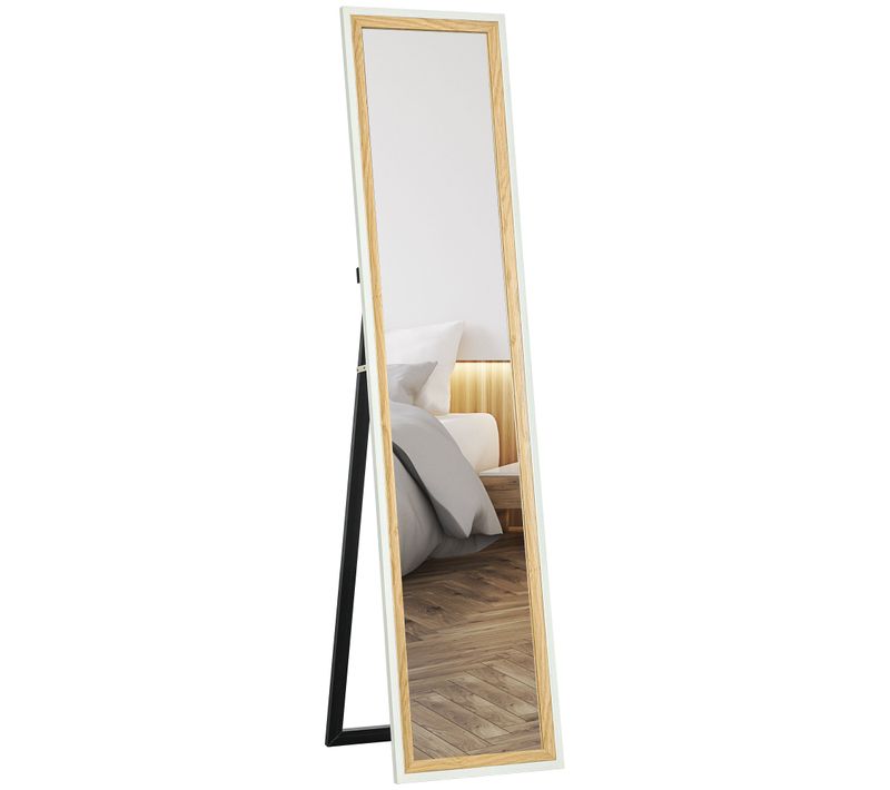 Miroir Sur Pied Et Mural Design Pleine Longueur 37 X 157 Cm Effet Bois Clair Blanc