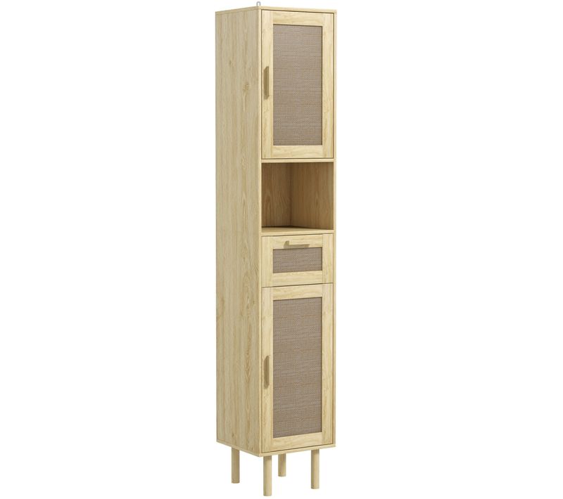 Colonne De Salle De Bain Style Bohème H. 170 Cm Effet Rotin Bois Clair