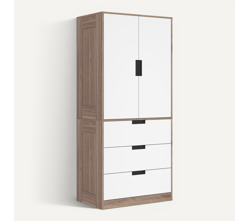 Armoire De Chambre 2 Portes - Penderie, 3 Tiroirs