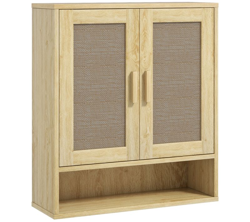 Armoire Murale Salle De Bain Wc Style Bohème Effet Rotin Bois Clair