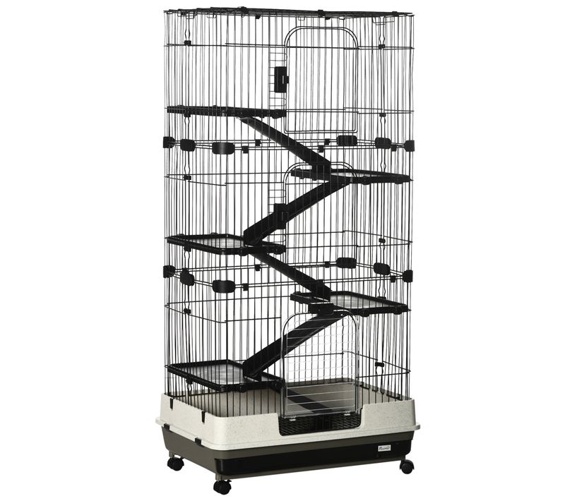 Cage Pour Cochons D'inde Chinchilla Rongeur Sur Roulettes Métal Pp Noir Gris