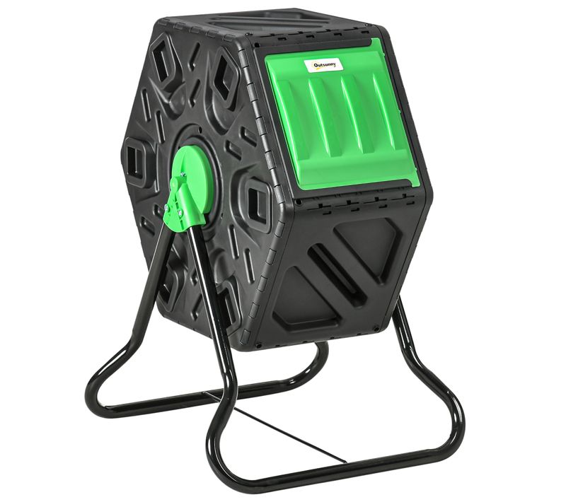 Composteur De Jardin 65l - Rotatif 360° - Acier Pp Noir Vert