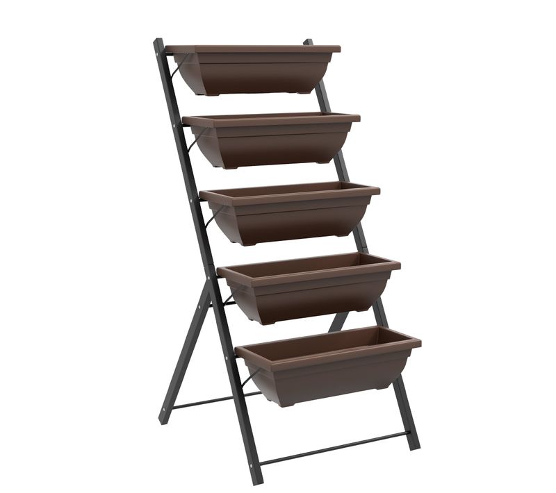 Jardinière Sur Pied 5 Bacs Amovibles Acier Noir Pp Marron