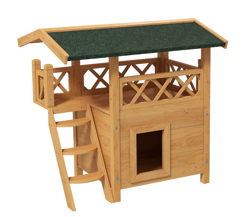 Niche Villa Chat Chien Avec Terrasse, Escalier Et Toit Bois