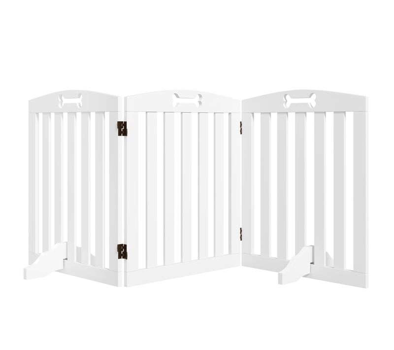 Barrière De Sécurité Chien Pliable Adaptable Motif Os Mdf Blanc