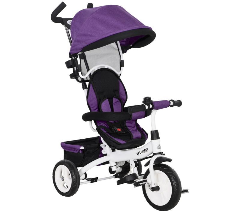 Tricycle Enfant Évolutif Pare-soleil Pliable Canne Télescopique Amovible Acier