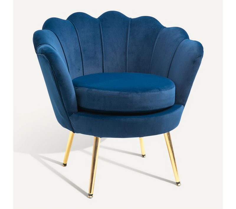 Fauteuil Design Coquillage Pieds Métal Doré Velours