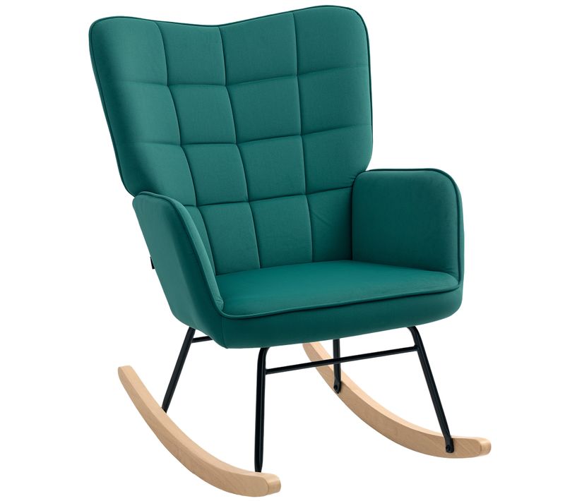Fauteuil à Bascule Rocking Chair Design Acier Piètement Bois Effet Velours