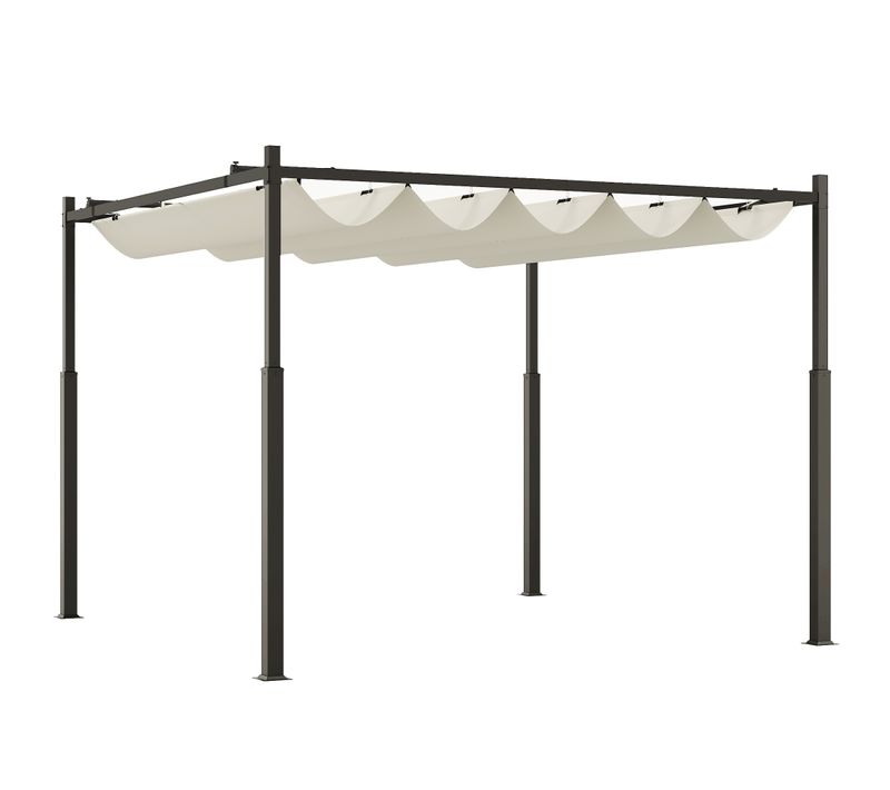 Pergola Rétractable 3 X 3 M Acier Époxy Noir Polyester 180 G/m² Upf30+ Crème