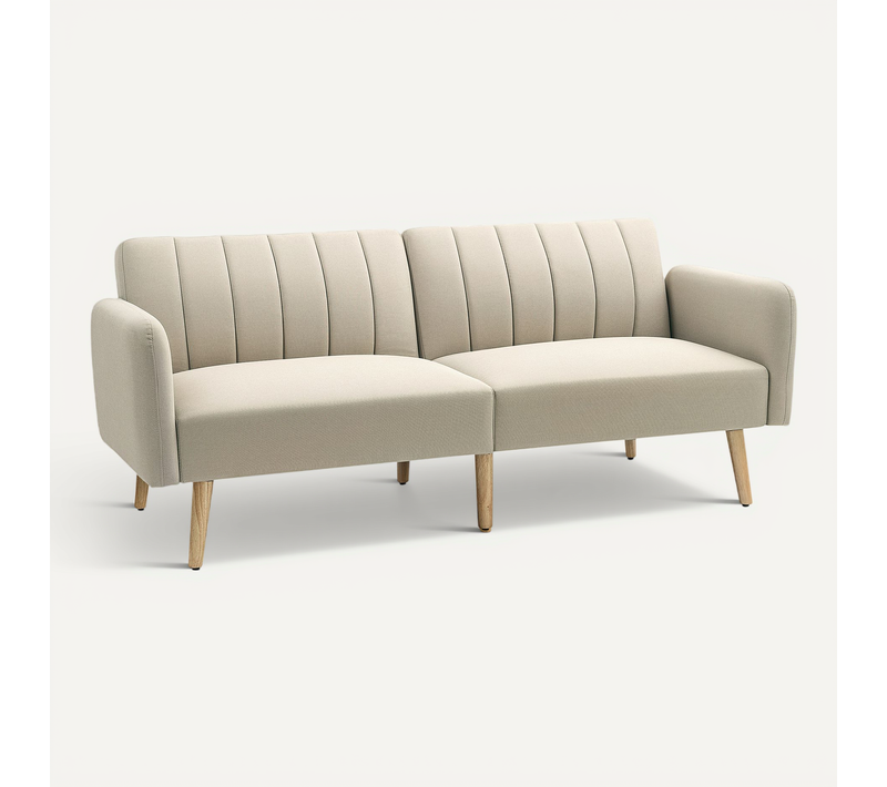 Canapé Convertible 2 Places Design Scandinave Tissu Aspect Lin