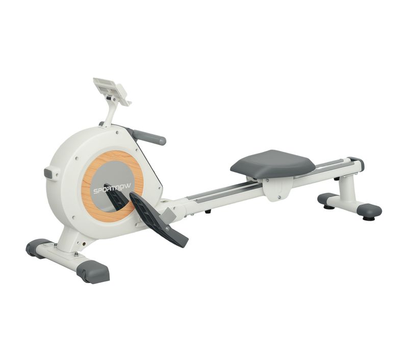 Rameur Magnétique 16 Niv. Résistance Écran LCD Rangement Vertical Blanc Gris