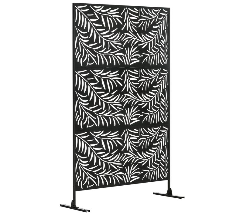 Panneau Brise Vue Décoratif Paravent Extérieur Motif Végétal Acier Noir