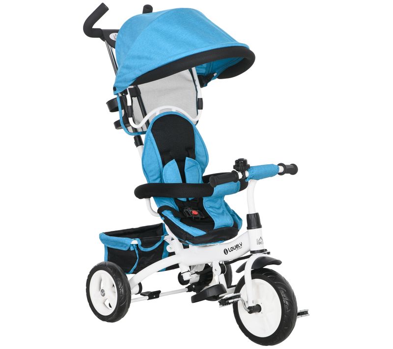 Tricycle Enfant Évolutif Pare-soleil Pliable Canne Télescopique Amovible Acier