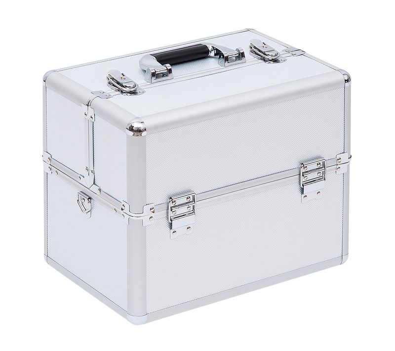 Mallette Maquillage Verrouillable 3 Niveaux 2 Clés Alu Abs Argent