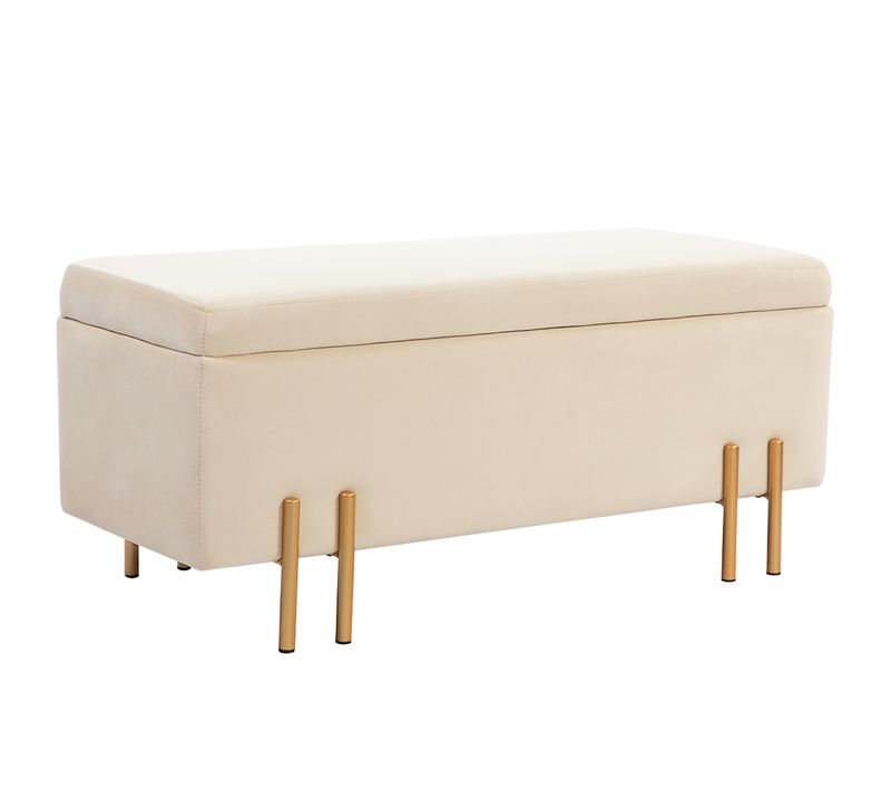 Grand Pouf Coffre De Rangement Design Contemporain Velours