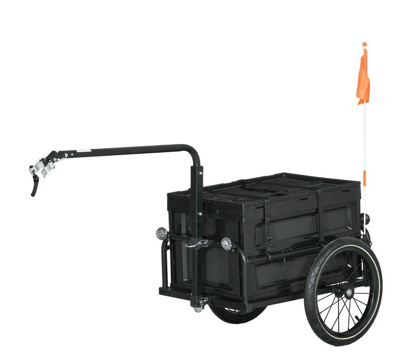 Remorque Vélo Cargo Coffre Pliable Amovible 65l Acier Pp Noir