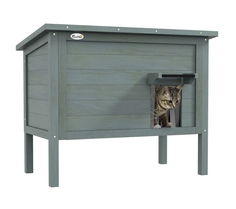 Niche Villa Chat Sur Pied - 2 Portes - Toit Bitumé Bois Pré-huilé