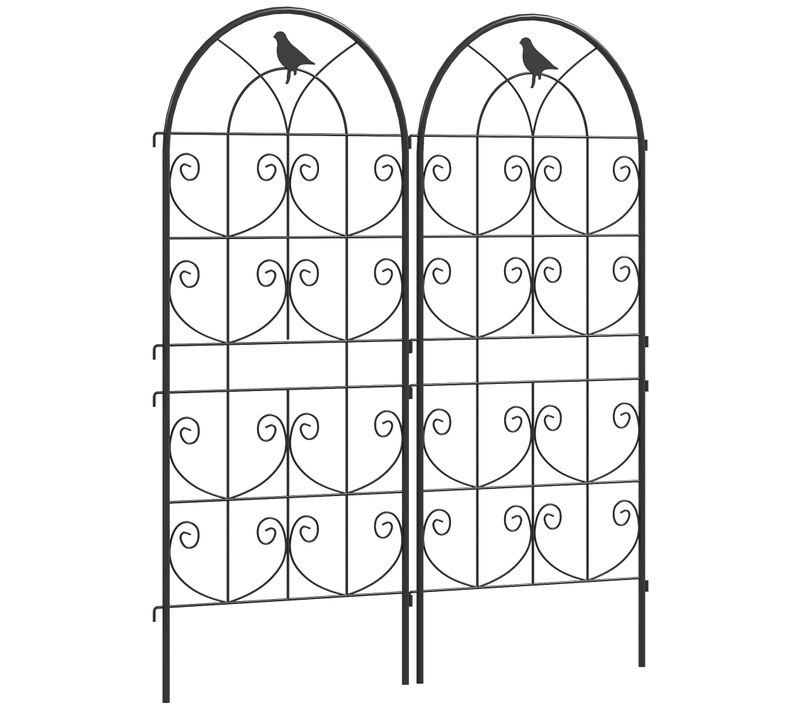 Lot De 2 Treillis De Jardin Effet Fer Forgé Oiseau - 50 X 120 Cm - Métal époxy Noir
