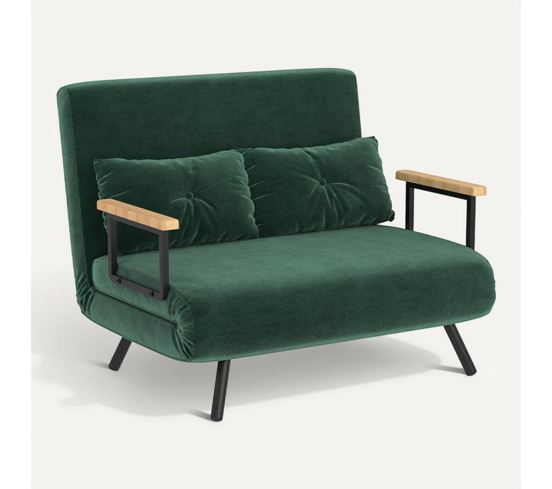 Canapé Convertible 2 Places Réglable 2 Coussins Revêtement Effet Velours Vert Sapin