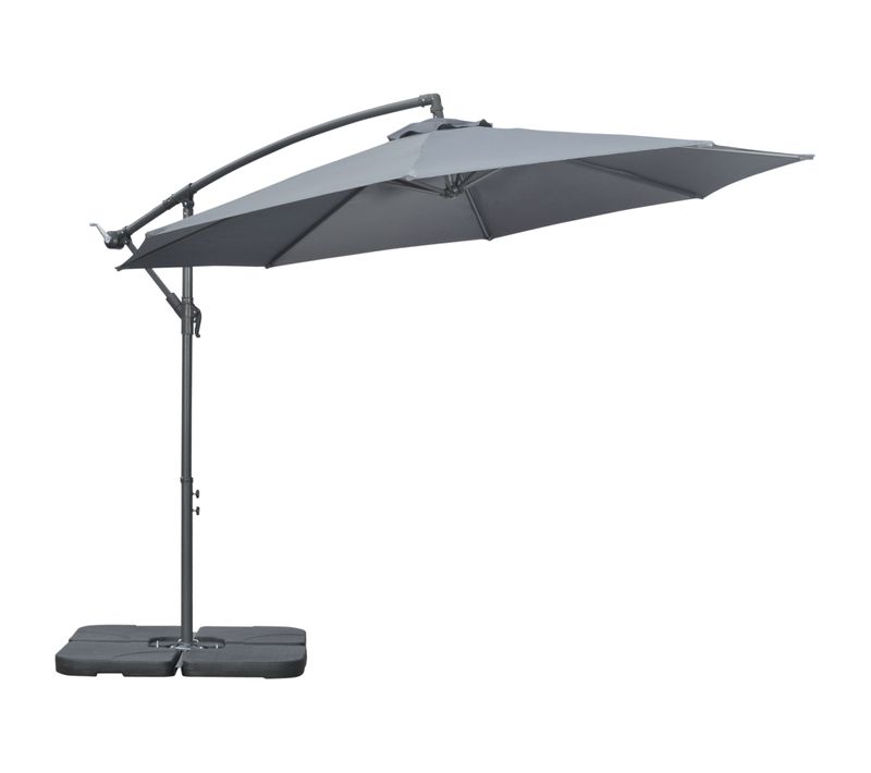 Parasol Déporté Dia. 3 M Piètement Dalles à Lester Et Housse Inclus Gris