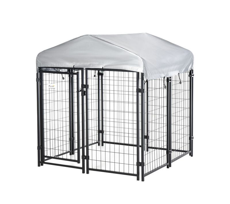 Chenil Cage Enclos Chien Entièrement Couvert 120 X 120 X 138cm Gris Noir