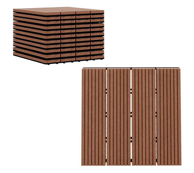 Lot De 11 Dalles De Jardin Piscine 30 X 30 X 2,2 Cm Hdpe Effet Bois