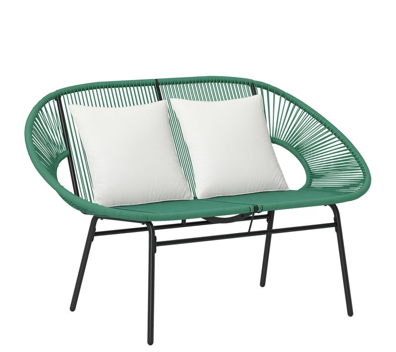 Banc De Jardin 2 Places Design Acapulco 2 Coussins Métal Résine Filaire