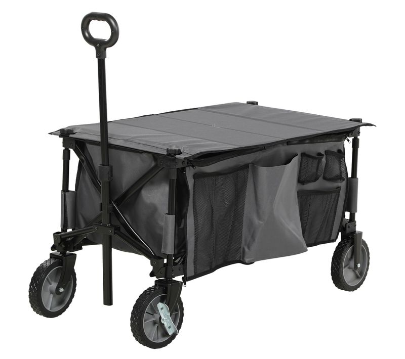 Chariot De Jardin Pliable 4 Roues Acier Polyester