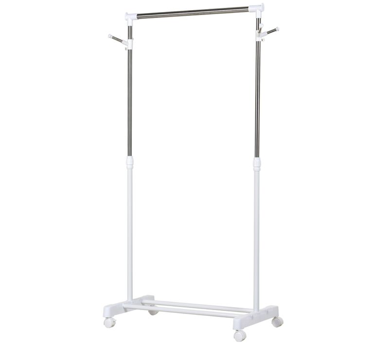 Portant à Vêtements Sur Roulettes 2 Patères Doubles Acier Inox Pp Blanc