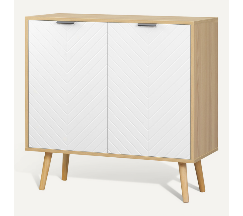 Buffet Style Nordique Habillage Motif Chevron Rainuré Blanc Bois Clair