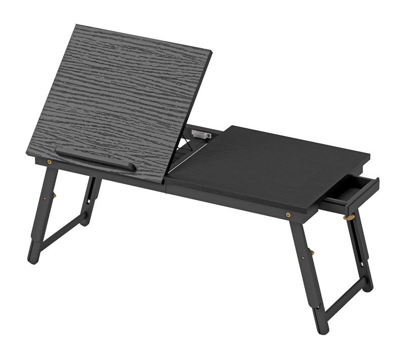 Table De Lit Pliable Réglable Inclinable Pour Ordinateur Bambou Mdf Noir