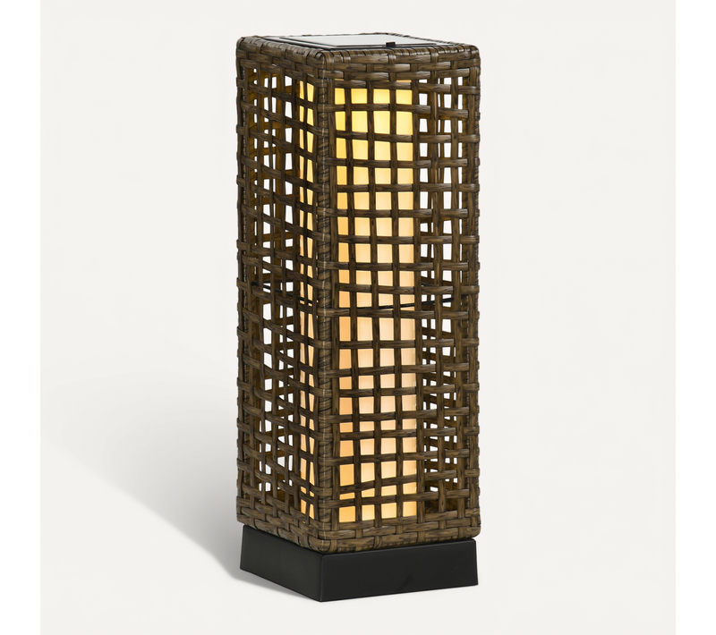 Lampadaire Solaire LED Style Exotique H.46 Cm Résine Effet Rotin Naturel
