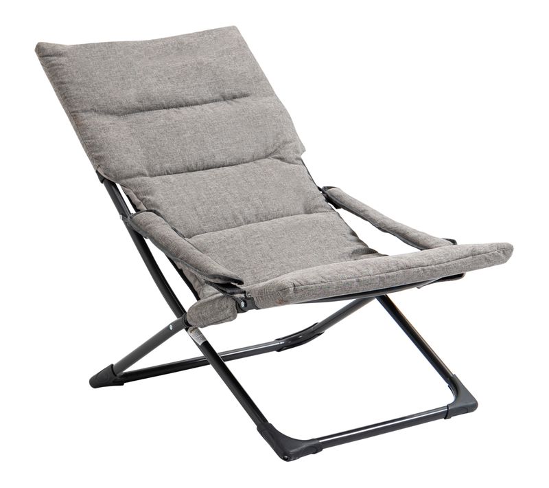 Chaise De Jardin Camping Pliable - Épais Coussin Amovible Inclus - Gris