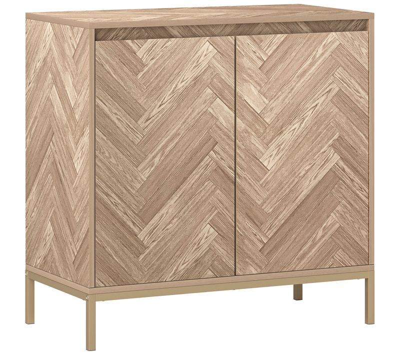Buffet 2 Portes étagère Style Nordique Acier Doré Effet Bois Chevrons