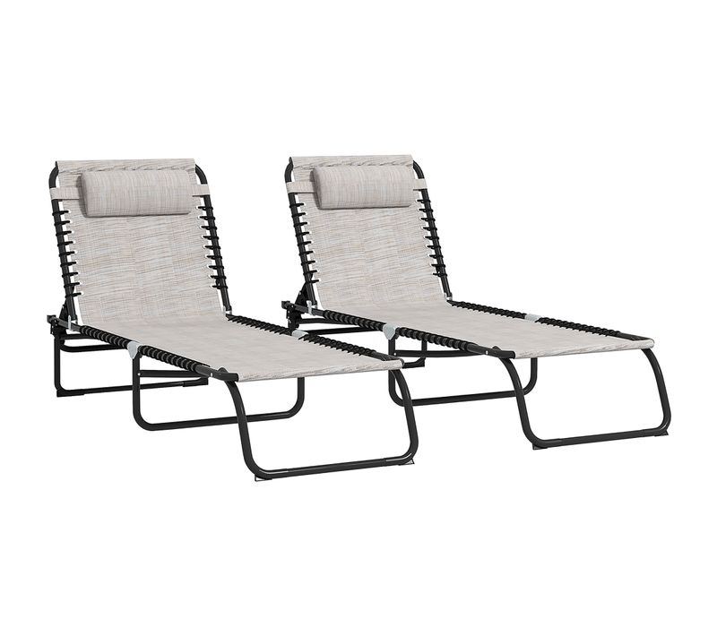 Lot De 2 Bains De Soleil Pliables Inclinables Acier Textilène