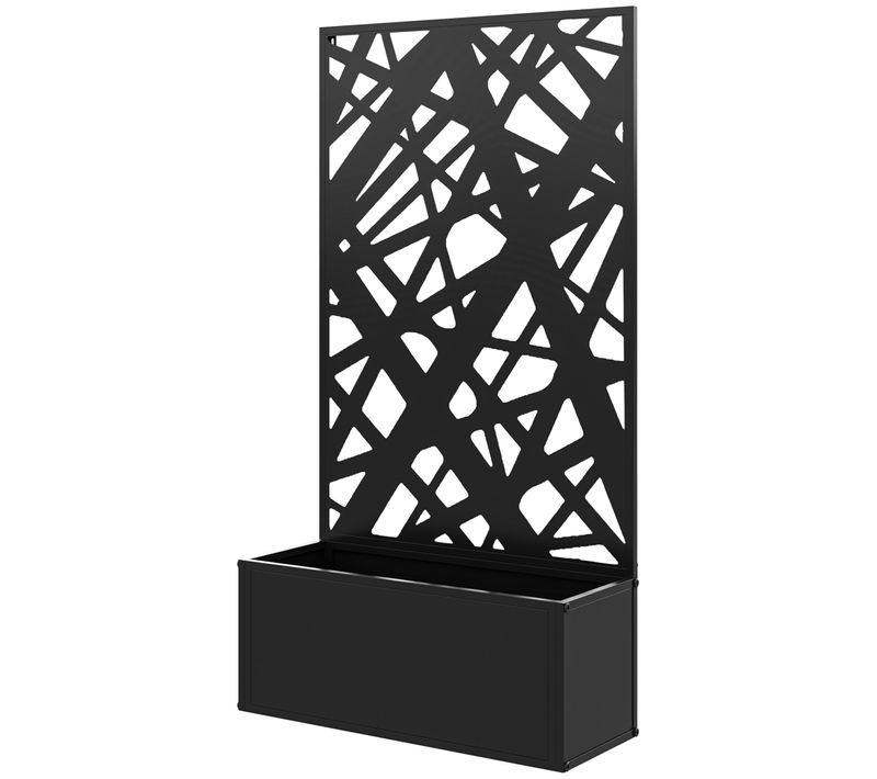 Jardinière Treillis Haut Design Graphique Rectiligne Métal Thermolaqué Noir