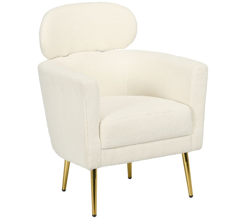 Fauteuil Cabriolet Design Bouclette Piètement Métal Doré Appui-tête